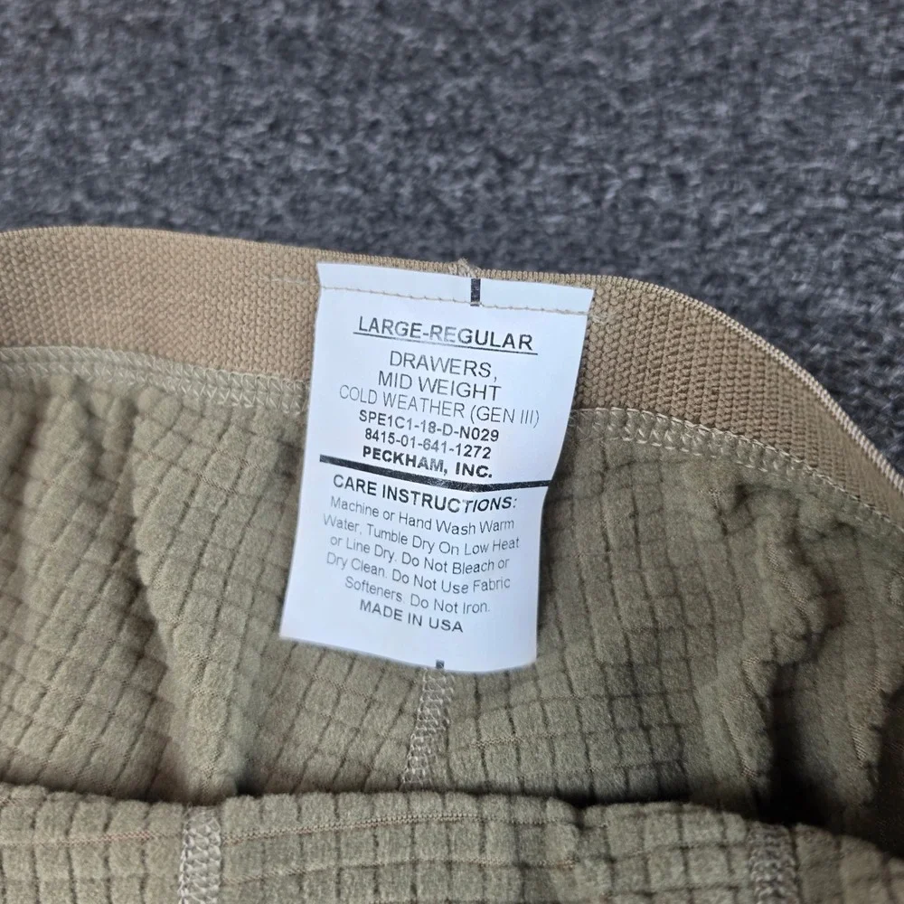 Peckham Grid Fleece Drawers Cold Weather Tan Mens Large Reg Polartec Gen III NEW